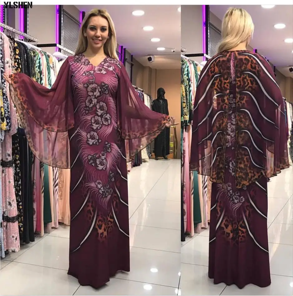 Style3 Wine red Новые африканские платья для женщин с принтом Дашики африканская одежда Базен Riche Сексуальное Тонкое с рюшами рукавом v-образным вырезом вечернее длинное платье Африка - Цвет: Style3 Wine red