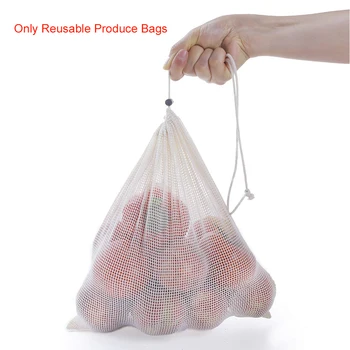 

5pcs Zero Waste Mesh Multipurpose Reusable Produce Bags Knit Organic Cotton Bulk Storage With Drawstring Vegetable Fruits