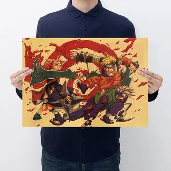 

AIMEER Nostalgic Anime Naruto Uzumaki Naruto Uchiha Sasuke Hatake Kakashi Poster Kraft Paper Retro Poster Decor Painting 51x36cm