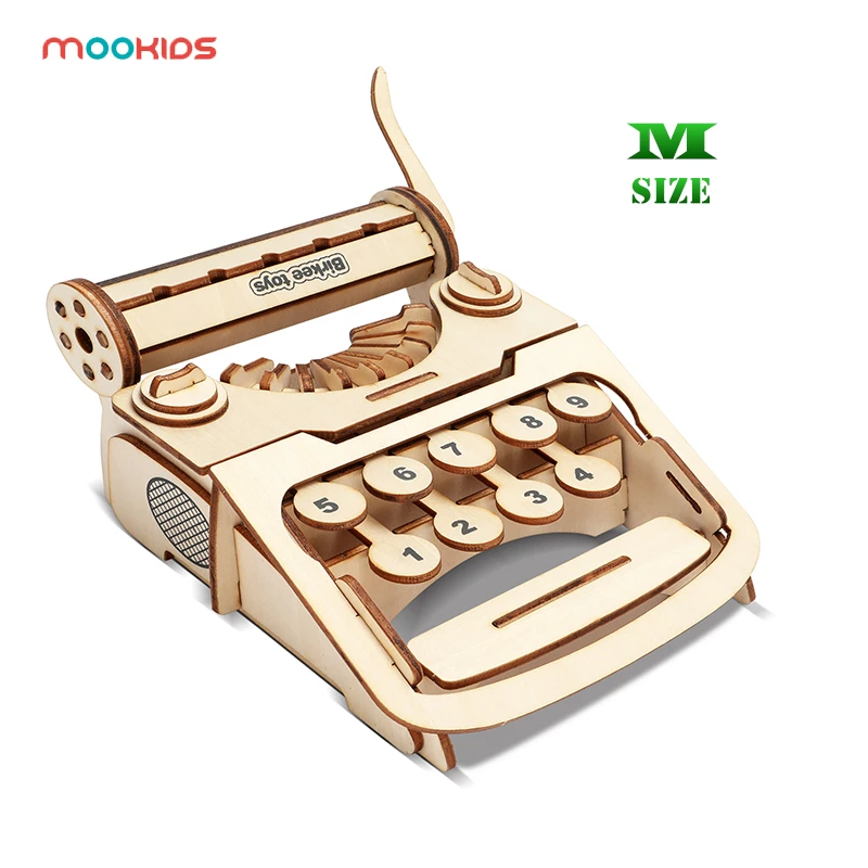 

mookids Educational Hobbies Gift DIY 3D Wooden Typewriter Puzzle Game Children Kids Natural Color Toy Model Building Kits