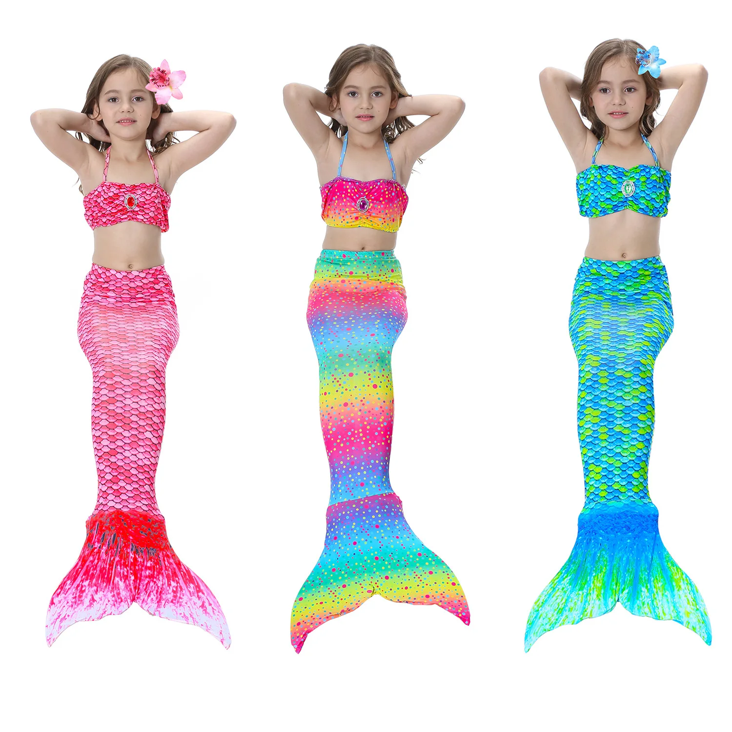 

Kids Swimmable Mermaid Tail for Girls Swimming Bating Suit Mermaid Costume Swimsuit Can Add Monofin Fin Goggle with Garland