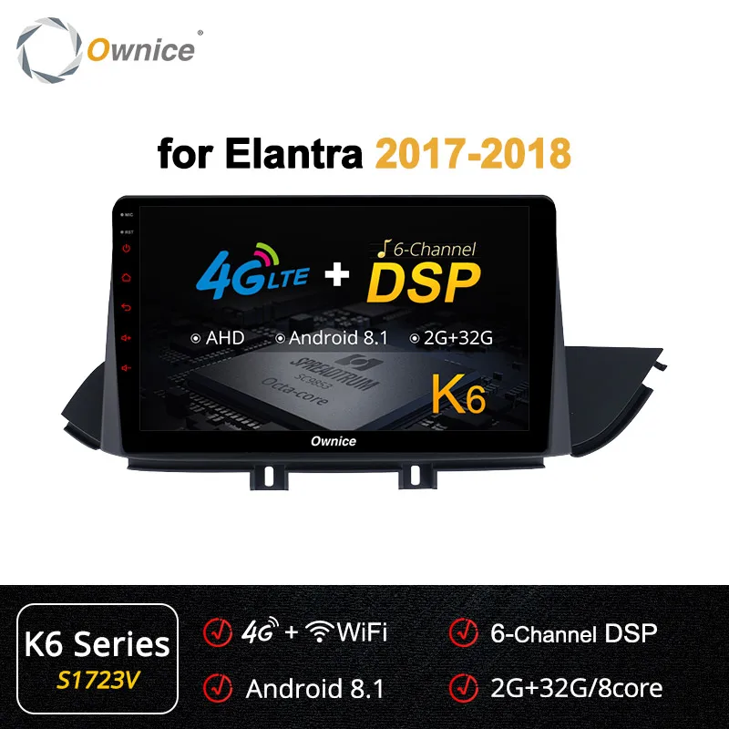 S1723 K6 Ownice k3 k5 k6 Android 9,0 Авто dvd-плеер автомобильный ПК Планшет для hyundai Elantra автомобильный Радио Аудио Стерео 4G LTE SPDIF - Цвет: S1723 K6