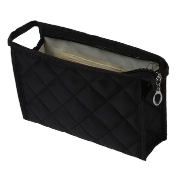 

SODIAL(R) Black Grid Pattern Cosmetic Make Up Small Zippered Bag