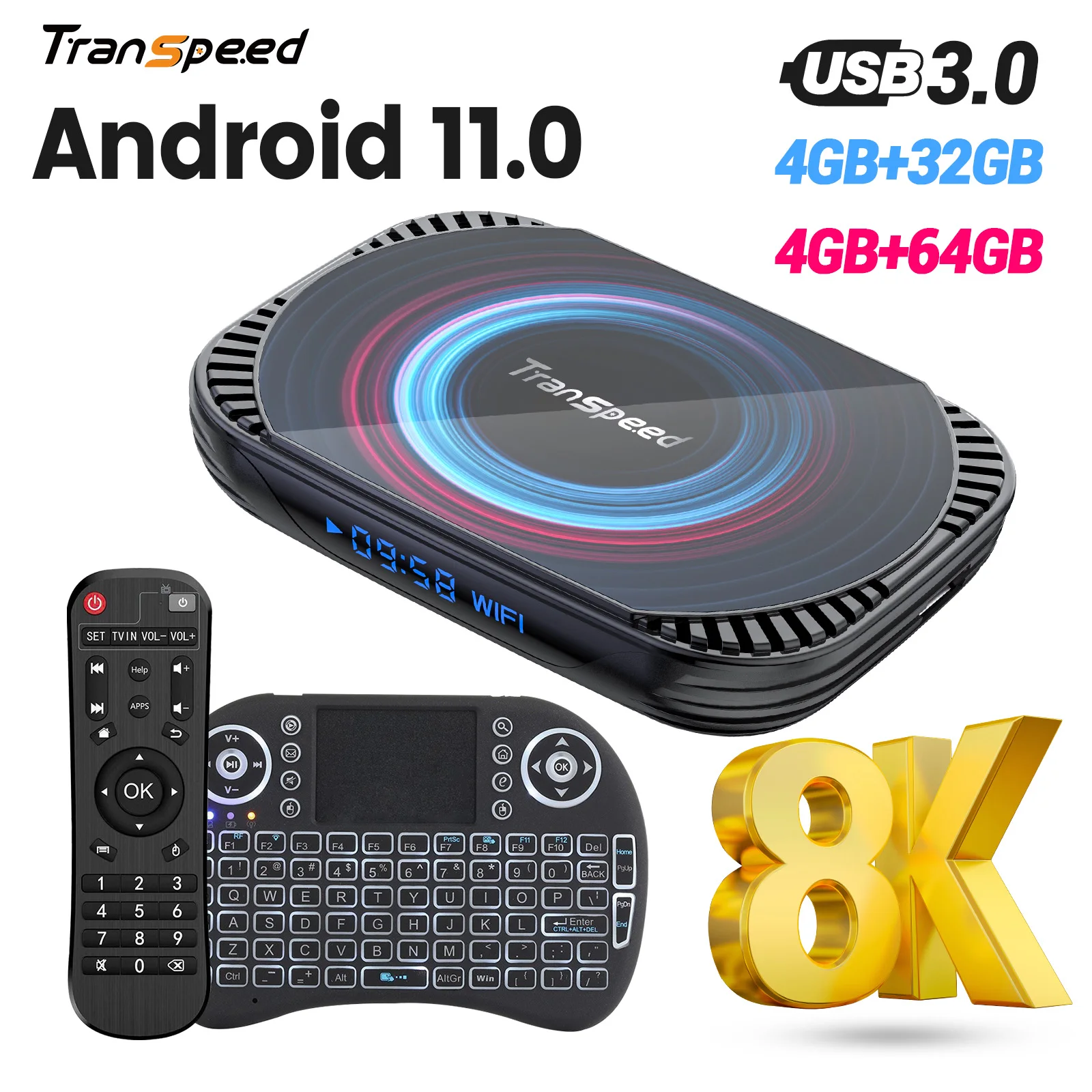 ТВ-приставка Transpeed Amlogic S905X4 Android 11 4G 16G 32G 64G 128G Voice Dual Wifi BT4.0 4K 8K 3D медиаплеер