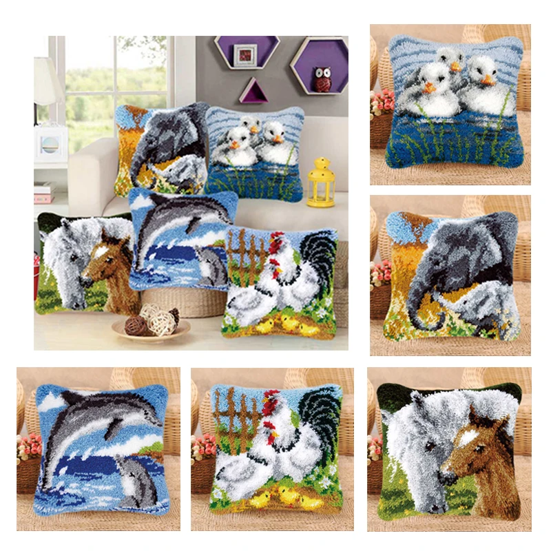 

Prajna Latch Hook Cushion Kits Pillow Mat DIY Craft Tiger Animal Patterns Cross Stitch Needlework Crocheting Cushion Embroidery