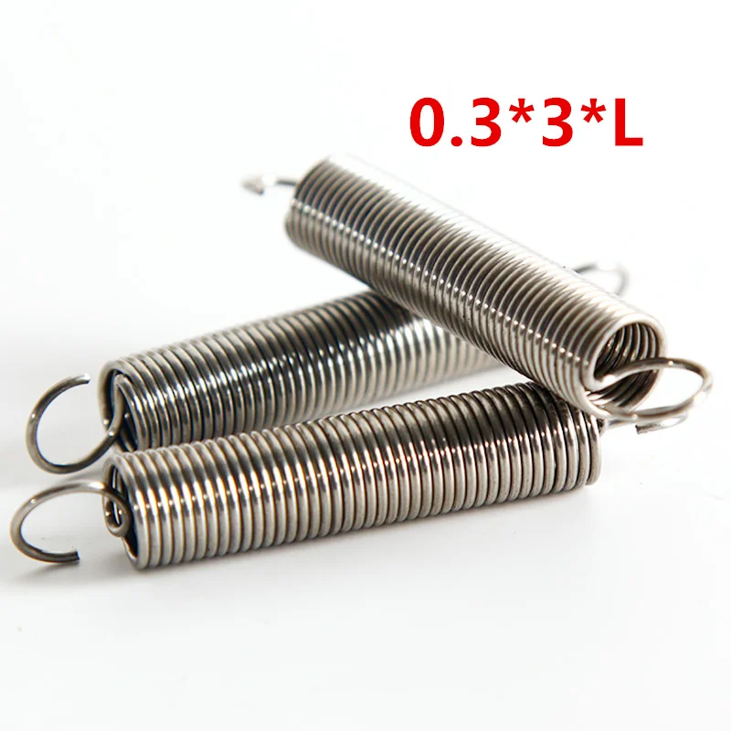 

10pcs Dual Hook Small Tension Spring 304 Stainless steel Extension spring wire dia 0.3mm Outer dia 3mm Length 10-50mm
