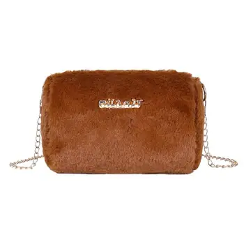 

Hot Sale Handbags Autumn Winter Fashion Shoulder Plush Women Messenger Bag Cylinder Zip Clutch Leisure Daily Shopping