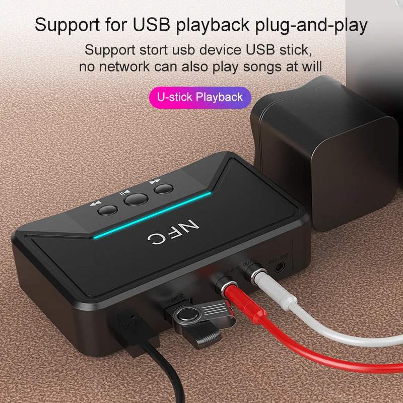 DISOUR 5,0 Bluetooth приемник Smart NFC A2DP RCA AUX 3,5 мм разъем беспроводной адаптер Suppotr USB Play для автомобиля дома Динамик Наушники