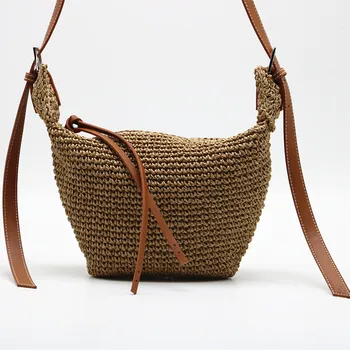 

New dumpling shape straw bag large capacity shoulder woven female bag shopping travel messenger bag women crossbody bag