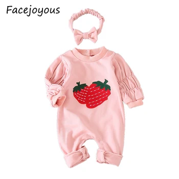 

2020 Newborn Soft Cotton Playsuit Sunsuit Infant Baby Girls Romper Cartoon Bubble Sleeve Jumpsuit+headband Baby Clothes