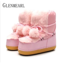 Зимние сапоги; женская обувь; зимние теплые хлопковые ботинки с помпонами; женские повседневные ботильоны без застежки; модные вечерние сапоги с круглым носком