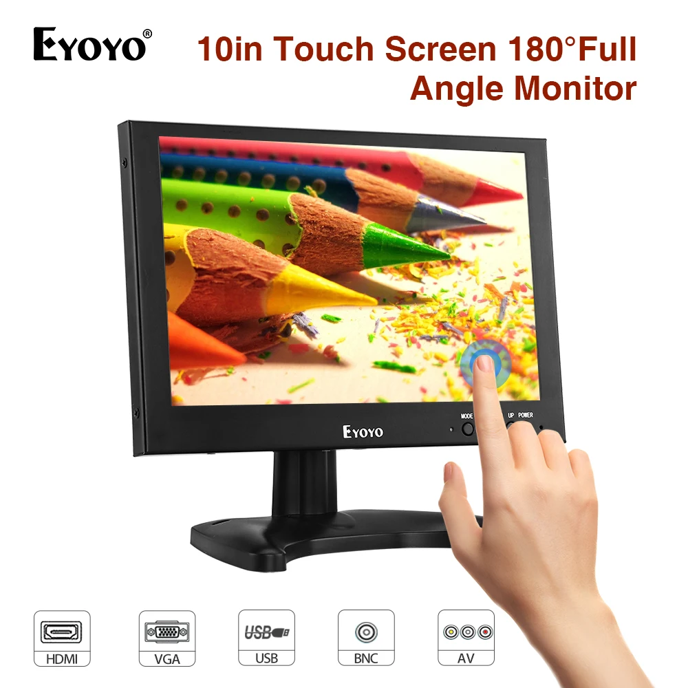 

EYOYO EM10G 10" IPS LED Screen FHD 1920x1200 BNC LCD Touch Monitor With VGA AV HDMI USB for Home CCTV Camera DVD PC FPV Display