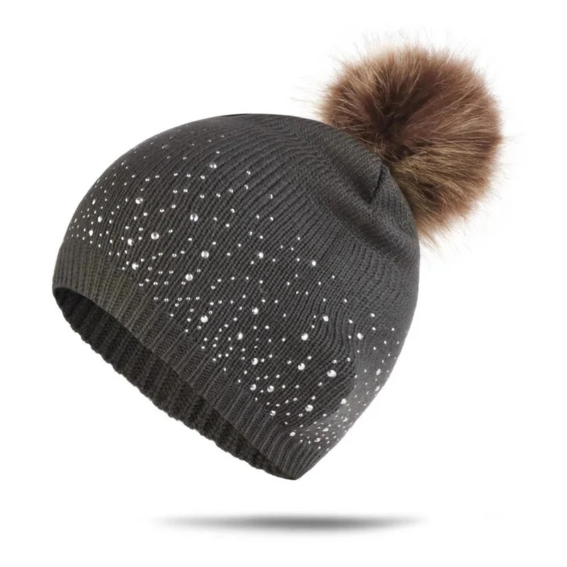 WZCX/Модная однотонная теплая шапка со стразами и помпоном для малышей; Повседневные шапки для девочек; детская зимняя шапка