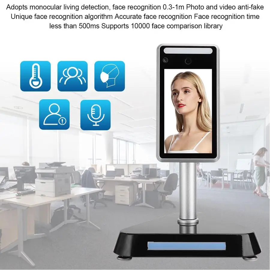 YD-CW-0701-A 7 Inch High Definition Display Face Recognition Temperature Measuring Integrated Machine 100-240V - Famidy.com