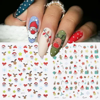 

1pc 3D Nail Art Christmas Slider Wraps Snowflake Elk Santa winter Sticker Gold Manicure Nails Designs