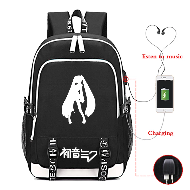 

Anime Hatsune Miku Backpack Casual Backpack Teenager Boys Girls Backpack School Bag Fashion Shoulder USB Charging Backpack