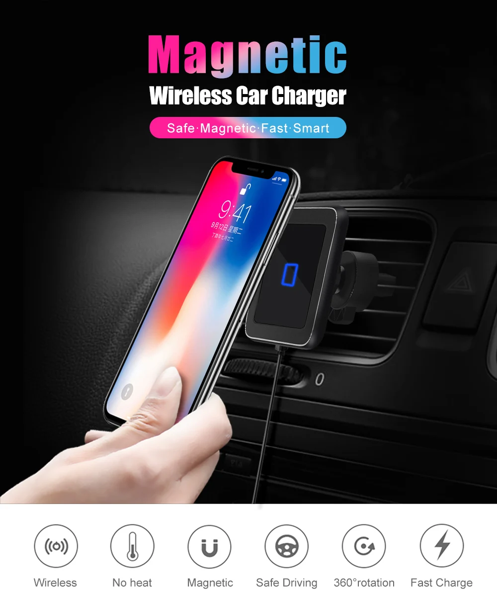 SIKAI 10 Вт магнитное автомобильное беспроводное зарядное устройство держатель телефона для iPhone XsMax/Xs/Xr/8 вращение на 360 градусов беспроводное автомобильное зарядное устройство