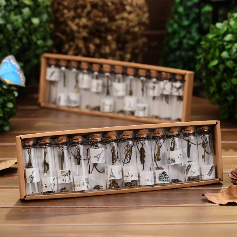 (12pcs) Creative Gift Cute Mini Glass Cork Stopper Wishing Bottle Vial Container Small Vintage Ornaments Craft Decor