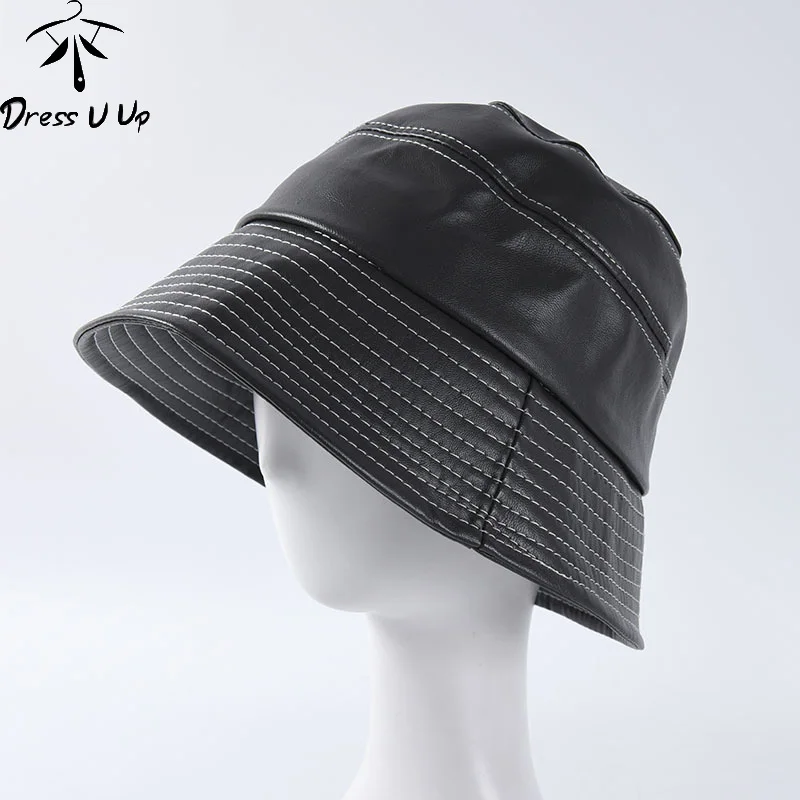 DRESSUUP Кепка женская из искусственной кожи Рыбацкая шляпа модная одноцветная новая дизайнерская дикая Мужская Рыбацкая шляпа