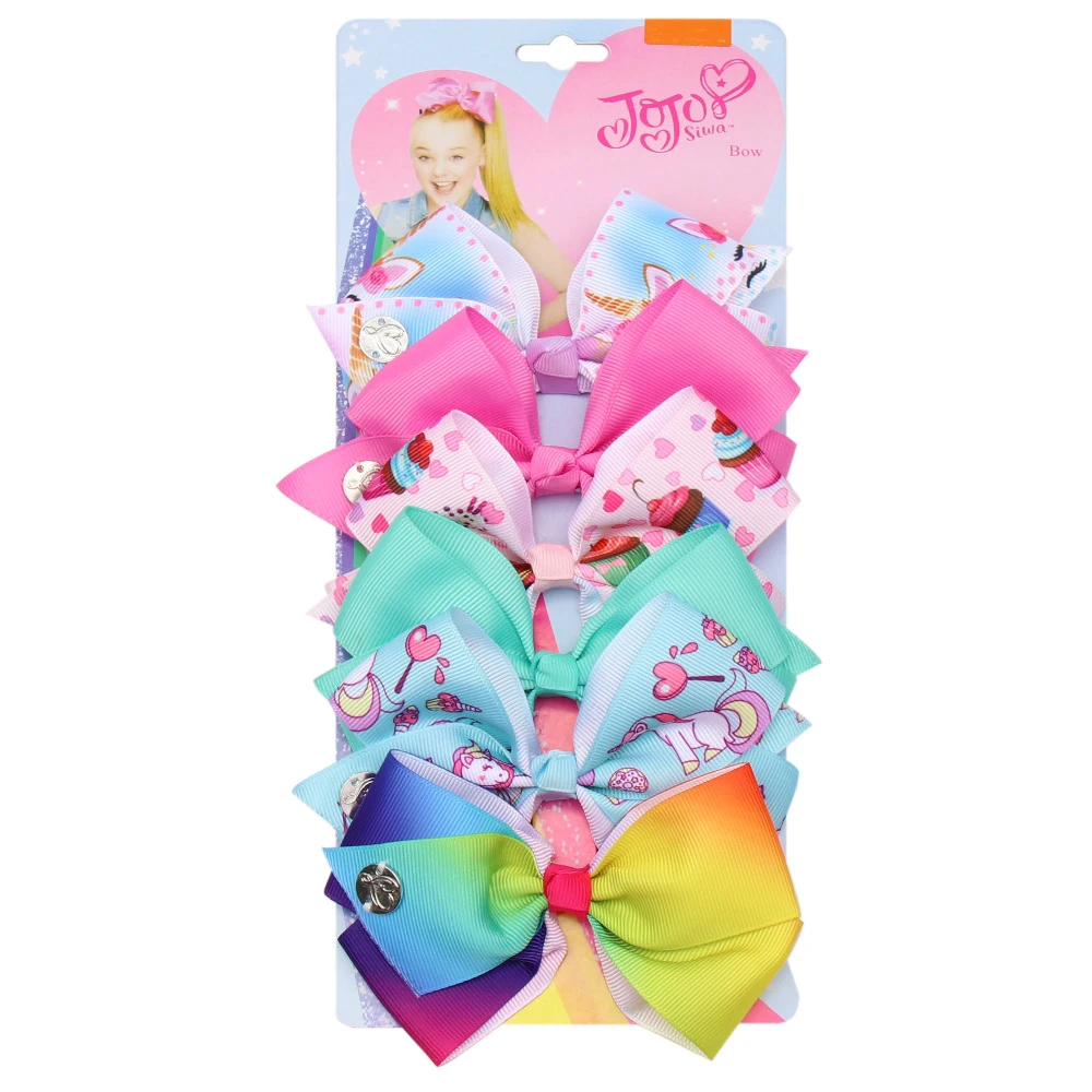 6pcs 1/6 шт./лот JOJO Луки Jojo Siwa с принтом радуги, с бантиком, для маленьких девочек вечерние милые носки с рождественским принцесса зажим для волос Детские аксессуары по уходу за волосами с подарки - Цвет: 6pcs