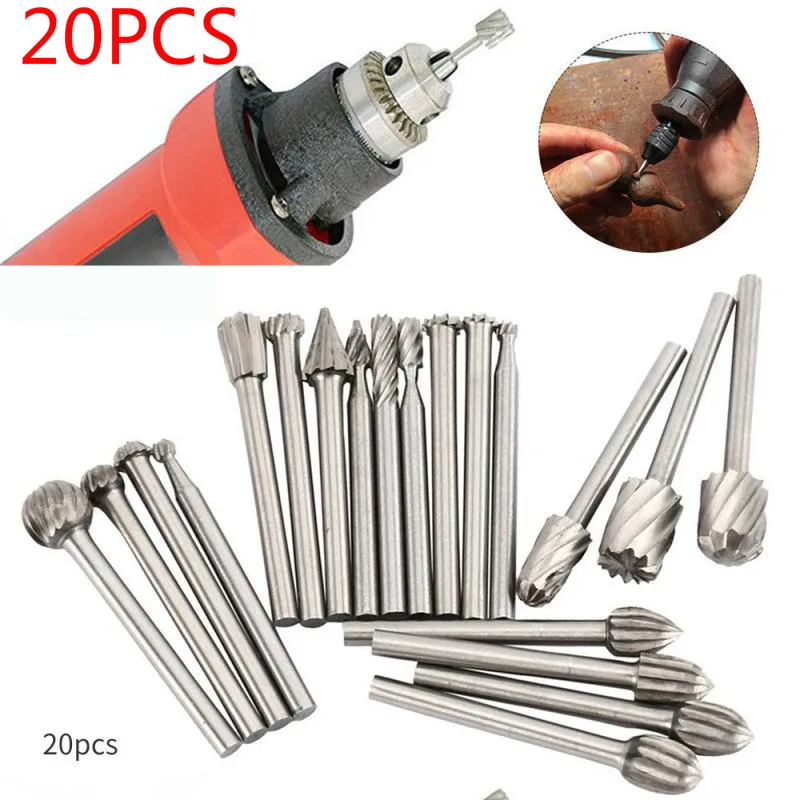 

20Pcs/8Pcs Tungsten Carbide Burr Bit Set HSS Engraving Rotary Cutter Files Router Bits Grinder Milling Drill Wood Carving Tools