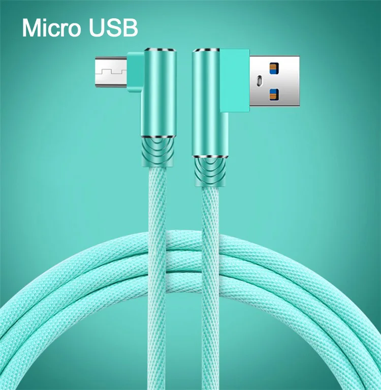 1 м 2 м 3 м 90 градусов локоть нейлон микро USB данных зарядное устройство быстрый кабель для samsung/sony/Xiaomi Android телефон происхождения длинный шнур зарядки - Цвет: Mint Green