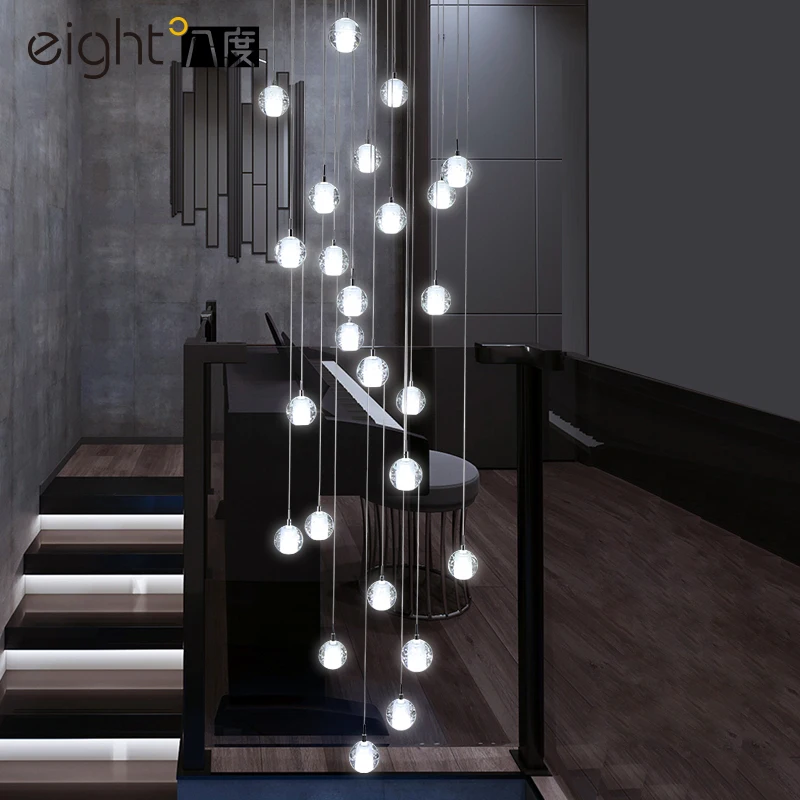 Staircase Rotating Chandelier Lighting Glass Ball LED Kitchen Island Hanging Lamp Multi-head Villa Large Modern Simple Fixtures