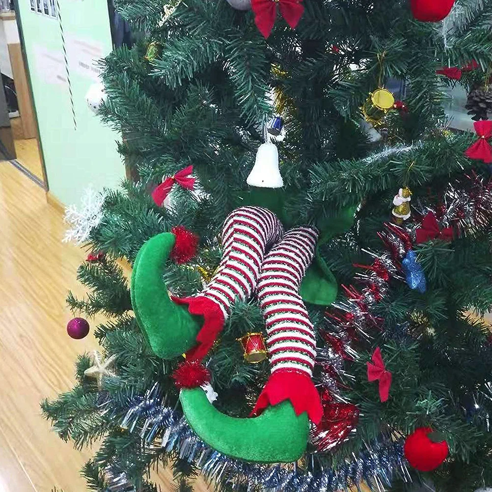 Christmas Santa Claus Elf Legs Pendant Plush Feet And Shoes Christmas Tree Festive Party Decorations 3