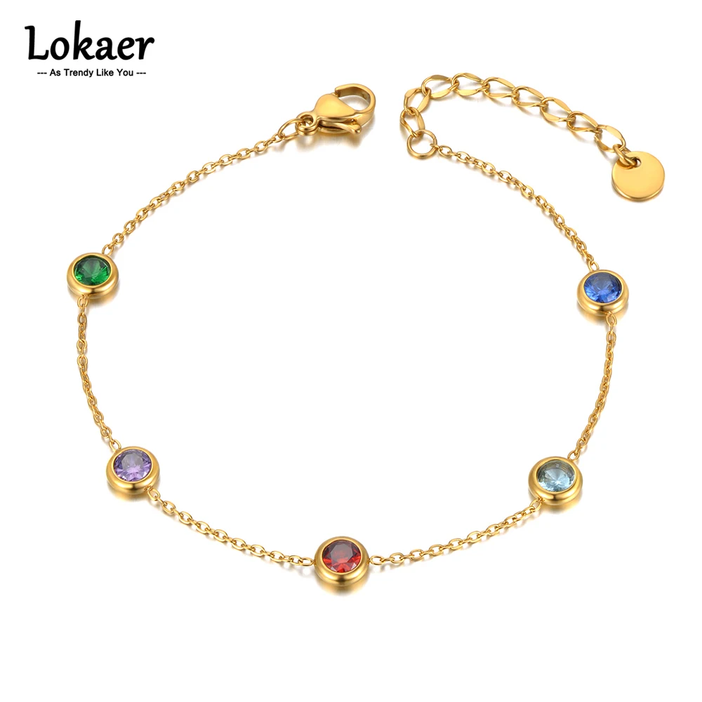 Stainless Steel Colorful Cubic Zirconia Charm Bracelets 18K Gold Plated Bohemia Chain Bracelet Jewelry for Women B21152 bracelet jewelry