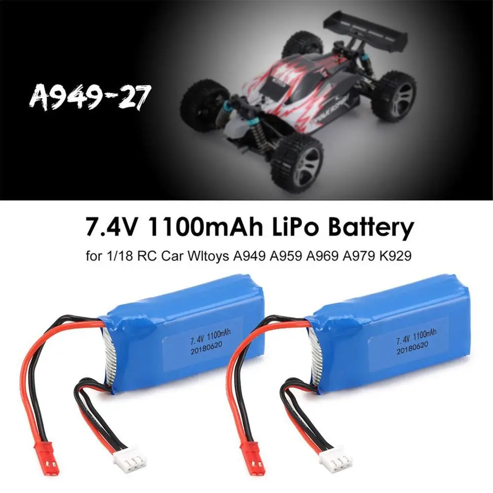 2 шт. 1/18 RC автомобиль 7,4 в 1100 мАч JST разъем LiPo батарея A949-27 для Wltoys внедорожный Багги A949 A959 A969 A979 K929 запасные части