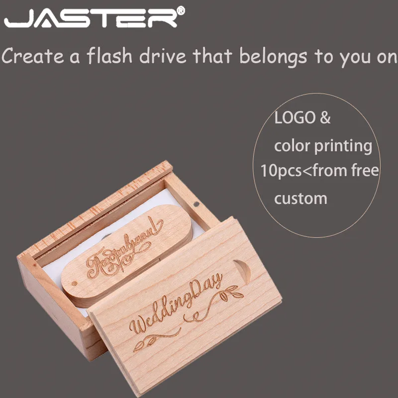 JASTER(более 10 шт. бесплатный логотип) ореховое дерево USB+ коробка Флешка 4 Гб 16 г 32 Гб 64 Гб USB флеш-накопитель карта памяти фотография подарок