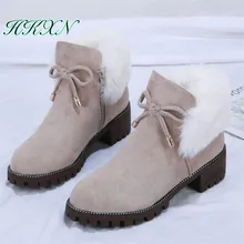 HKXN/ г.; Модные женские зимние ботинки; замшевые ботинки из натуральной шерсти; Зимние удобные теплые ботильоны на меху; женская обувь на плоской подошве