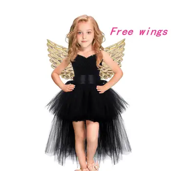 

Black Girls Tutu Dress Tulle V-neck Train Girl Evening Birthday Party Dresses Kids Girl Ball Gown Dress Halloween Costume 2-8Y