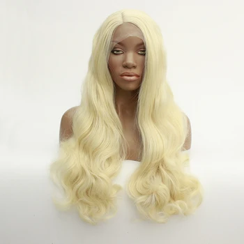 

Blonde Curly Wavy Lace Front Wig Side Part 150% Density Silky Soft Fiber Breathable Cap Synthetic Lace Front Female Wig