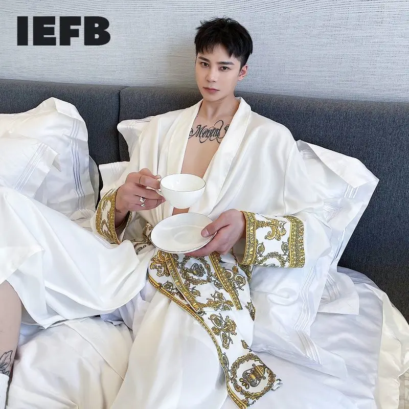 IEFB 2021 nuevo satén alto-personalidad coreano Japanees tendencia bata llevaba cazadora de longitud de los hombres abrigo negro blanco 9Y6535