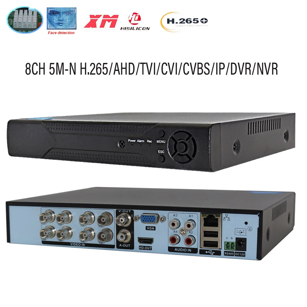 Xmeye 8CH Face Detect AHD DVR 8 Channel 5M-N Surveillance 6 IN 1 TVI CVI CVBS Hybrid Security CCTV HDMI Vga Video P2P NVR