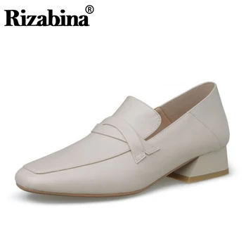 

RIZABINA Women Genuine Leather Flats Shoes Square Toe Solid Color Lazy Shoes Daily Office Leisure Loafers Shoes Size 34-39