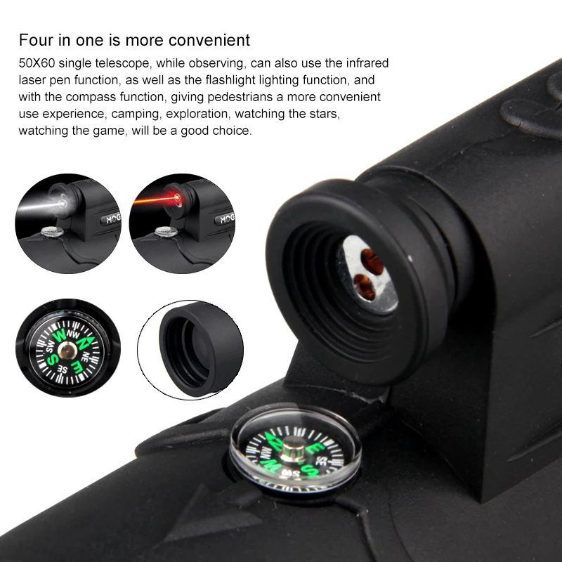 Monocular para Mobile Profissional Night Vision Laser Iluminado Ocular Handheld Lente Objetiva Caça Óptica Telescópio 50x60 8 Lunetas Riflescopes