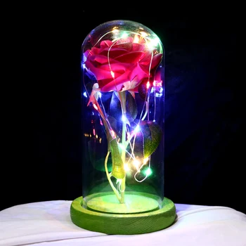 

2020 Dropshipping Beauty And The Beast Red Rose In A Glass Dome With Led Light Wooden Base For Valentine's Mother's Day Christma