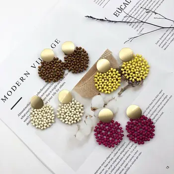 

2020 Brinco Of Wood Meters Bead String Earrings Personality Circular Web Celebrity Street Snap Earring Female Fashion Geometry