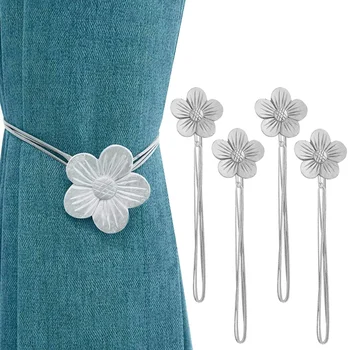 

2 Pair netic Curtain Tiebacks,Decorative Convenient Drape Tie Backs Holdback for Window Home Decor Bedroom- Silver