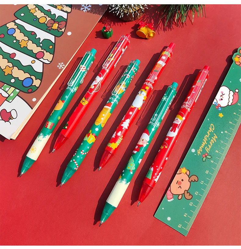 6 pcs/Lot Christmas Press Neuter Pen Gift Set Students Take Exams With Black Water Pen Office Learning Press Pen Writing Tools