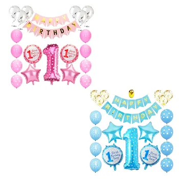 

1 Year Old Birthday Balloon Decoration Girl/Boy Aluminum Foil Latex Balloon Set for Baby Birthday Party Decoration