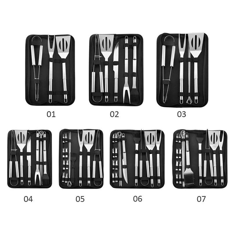 

3Pcs/7pcs/9pcs/16pcs/18pcs/20pcs Stainless Steel Recyclable Environmental Protection Barbecue Tool Set Camping Outdoor BBQ Tool