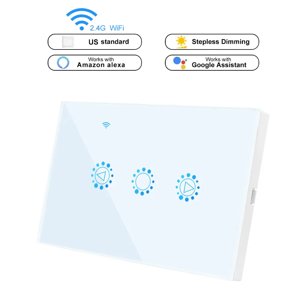 Светодиодный диммер, умный переключатель Wi-Fi, сенсорное управление, плавный переключатель затемнения, совместимый с Amazon Alexa, приложение Google Home, дистанционное управление - Цвет: US Standard White