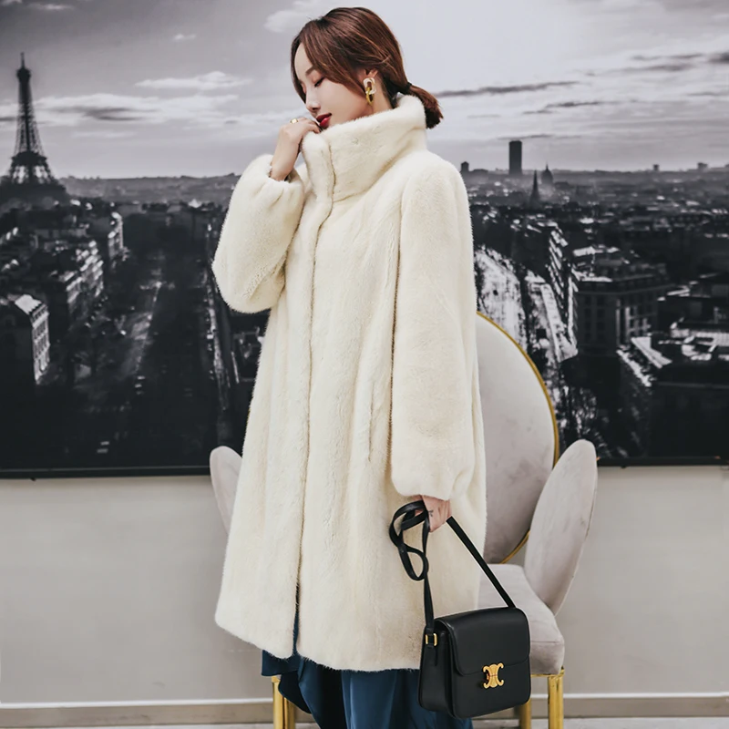 winter new whole mink fur coat female long section slim slimming mink fur coat jacket - Цвет: Фуксия