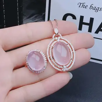 

Real Natural Rose Quartz jewelry set Natural Real Rose Quartz 925 sterling silver 1pc pendant,1pc ring