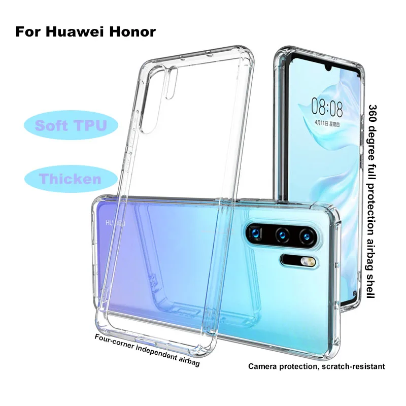 

For Huawei Honor 10 8C 8X Play Mate 20 V10 Pro lite Y9 2019 Nova 3i 3 P smart plus TPU Soft Shockproof Silicone Clear Case Cover