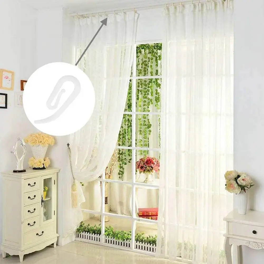 100pcs/Set Curtain Hanging Hooks Ring Window Curtain Hanger Hooks White Plastic Hook For Car Home Office Hanger