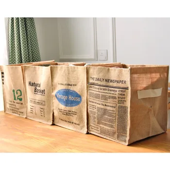 

Home storage jute laundry basket hand Clothes Casket Collapsible Sundries underwear sorting basket Shopping bags removal bags